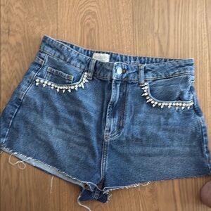 Pilcro Blue Jean Shorts with Pearl Accents
